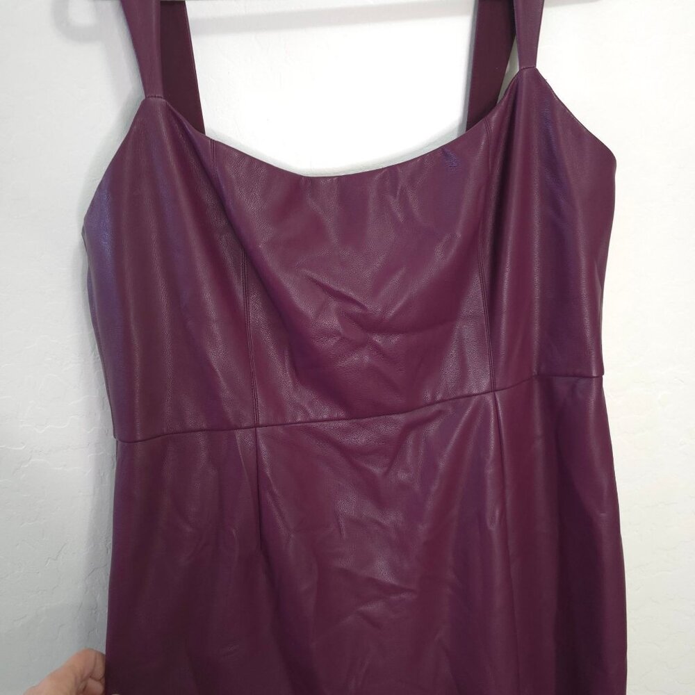 Sachin & Babi Size 14 Purple Maroon Faux Leather Midi Dress Slit Ruffle - Picture 12 of 13